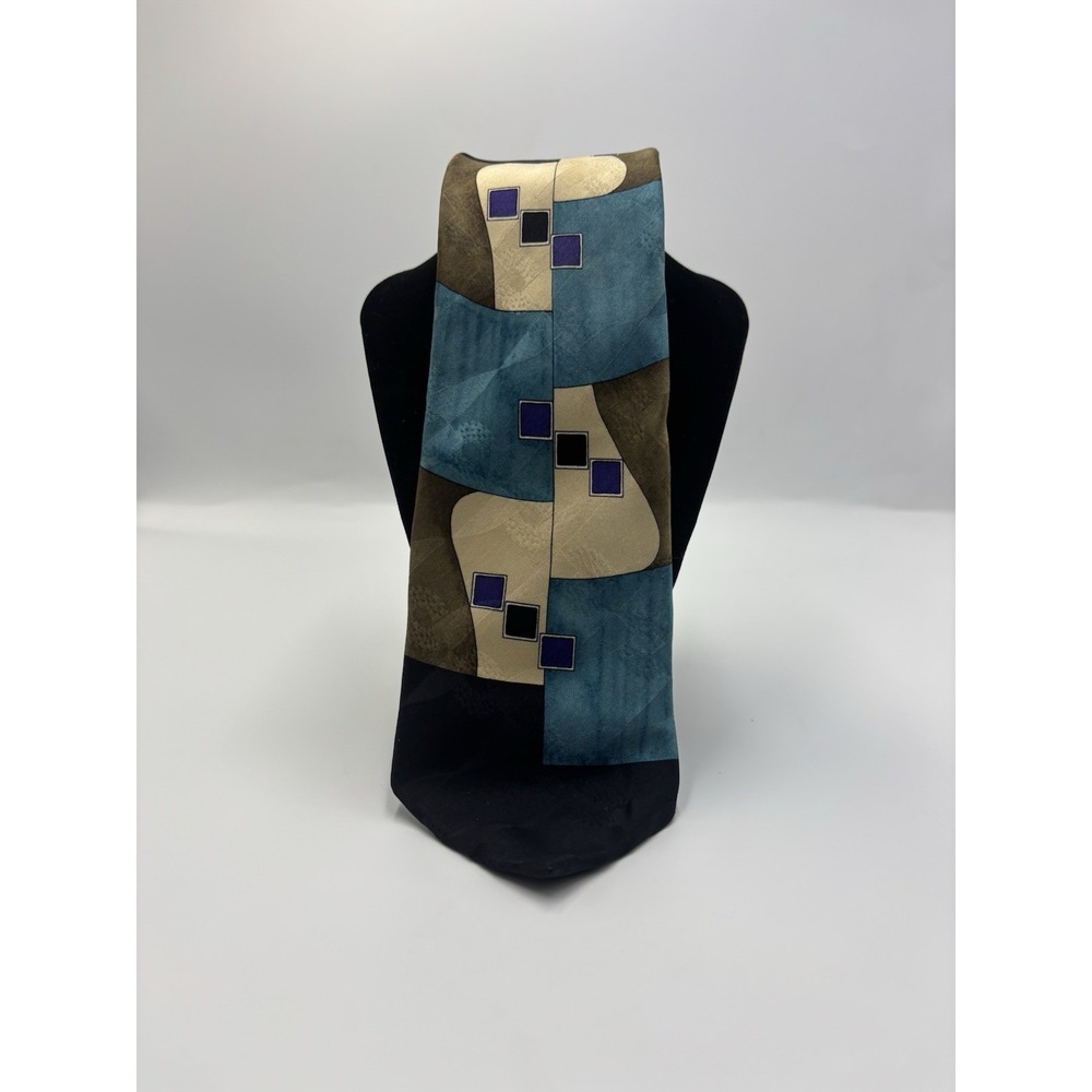 Screenplay by Martin Wong Abstract Geometric Silk Necktie Teal Brown